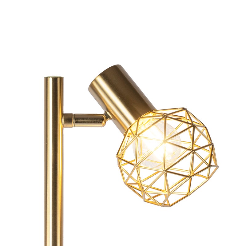 QAZQA - Moderne design vloerlamp | Staande lamp | Vloerlamp | Lamp | Lichtgoud | Messing 3-lichts verstelbaar - Mesh | Woonkamer | Slaapkamer - Langwerpig staal - LED-compatibel E14