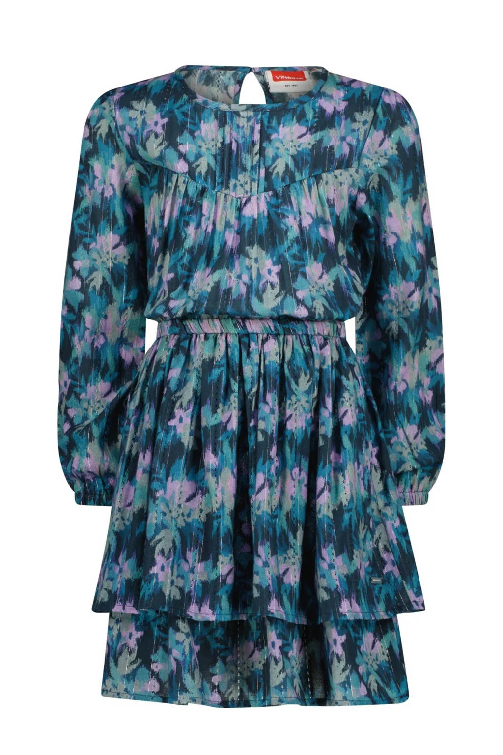 Vingino gebloemde jurk Patries blauw/groen/roze