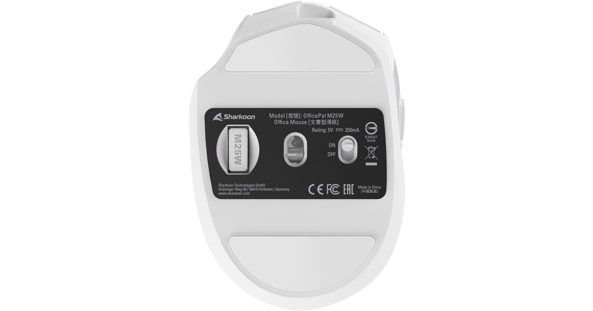 SharkoonOfficePal M25W gaming muis  (Wit, 400 - 4000 DPI, RGB, 2,4 GHz / USB)
