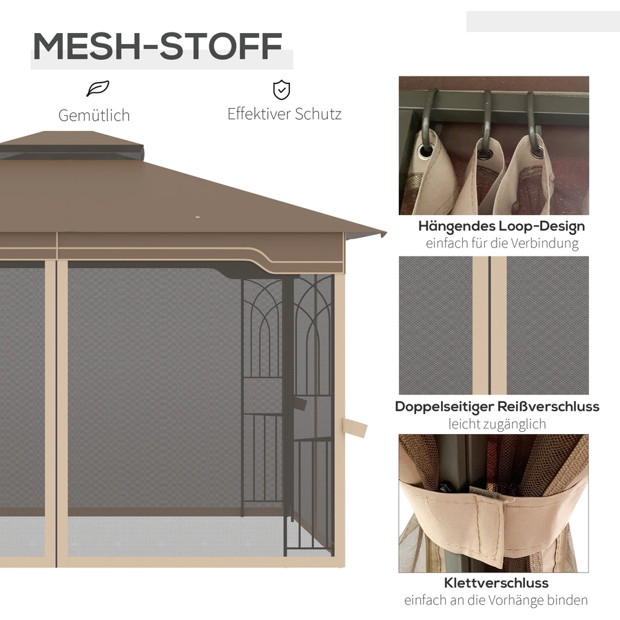 Outsunny Pavillon mit Doppeldach braun