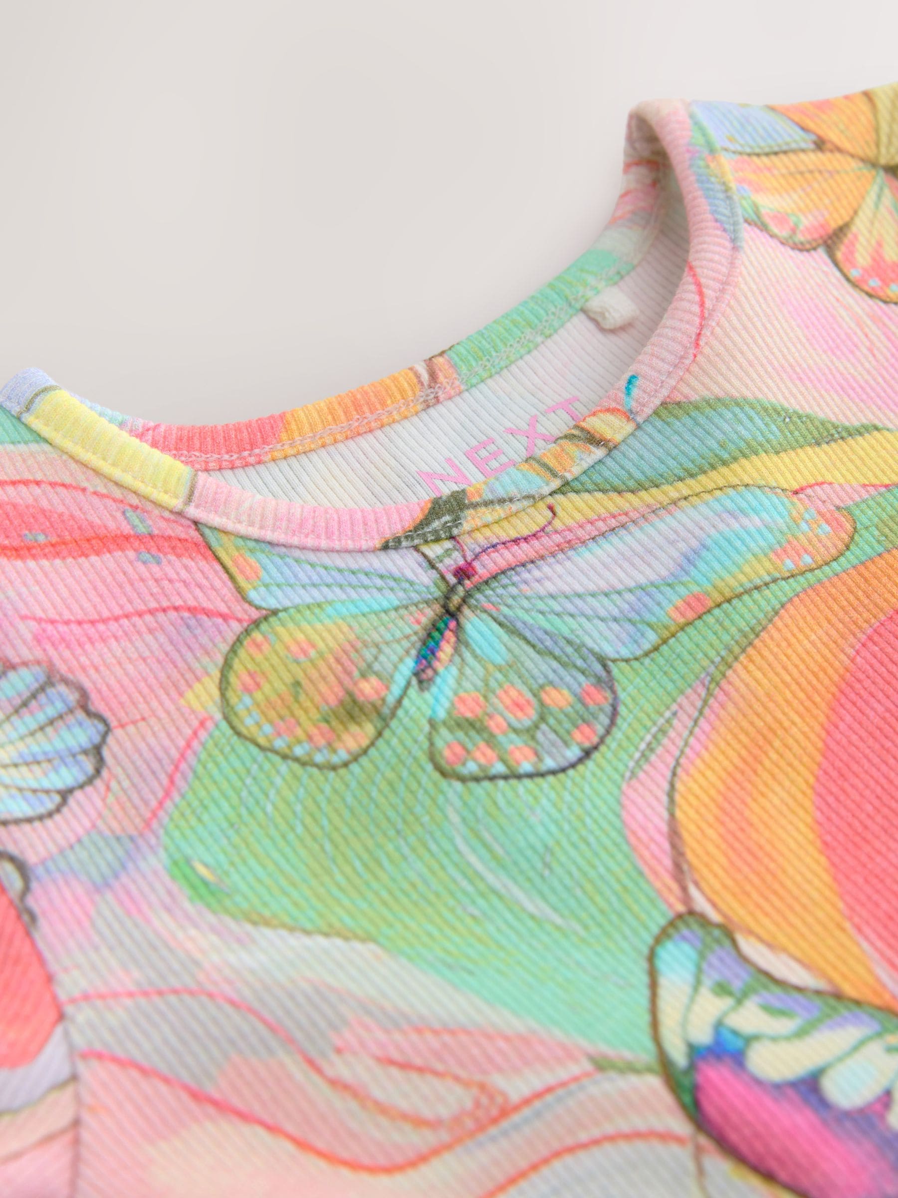 Regenboogvlinder - Geribde jersey jurk (3 mnd-7 jr)