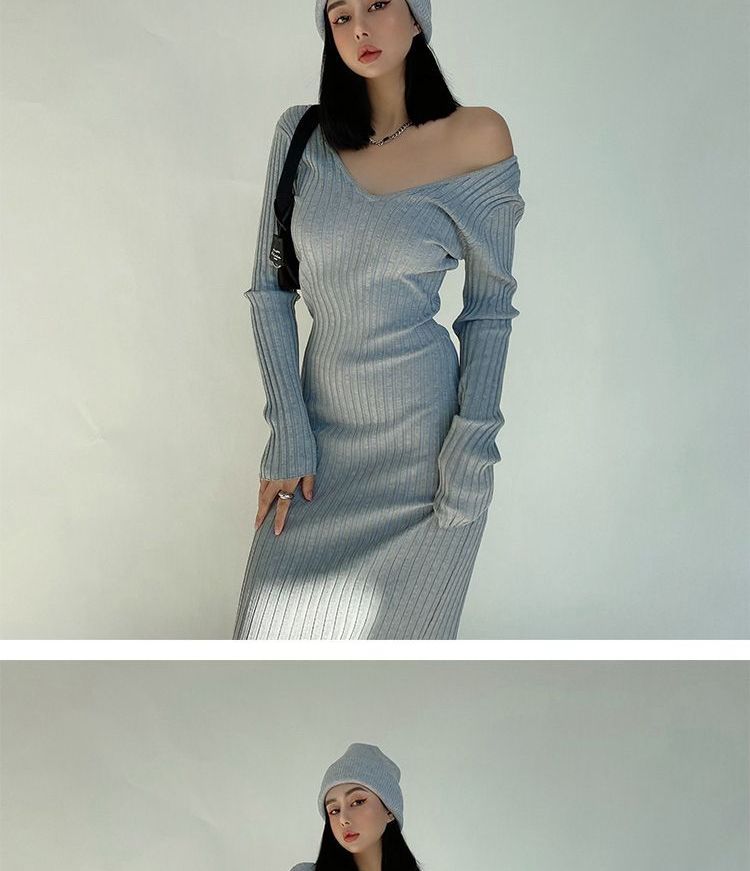 LIVIE - Gebreide midi-jurk met lange mouwen