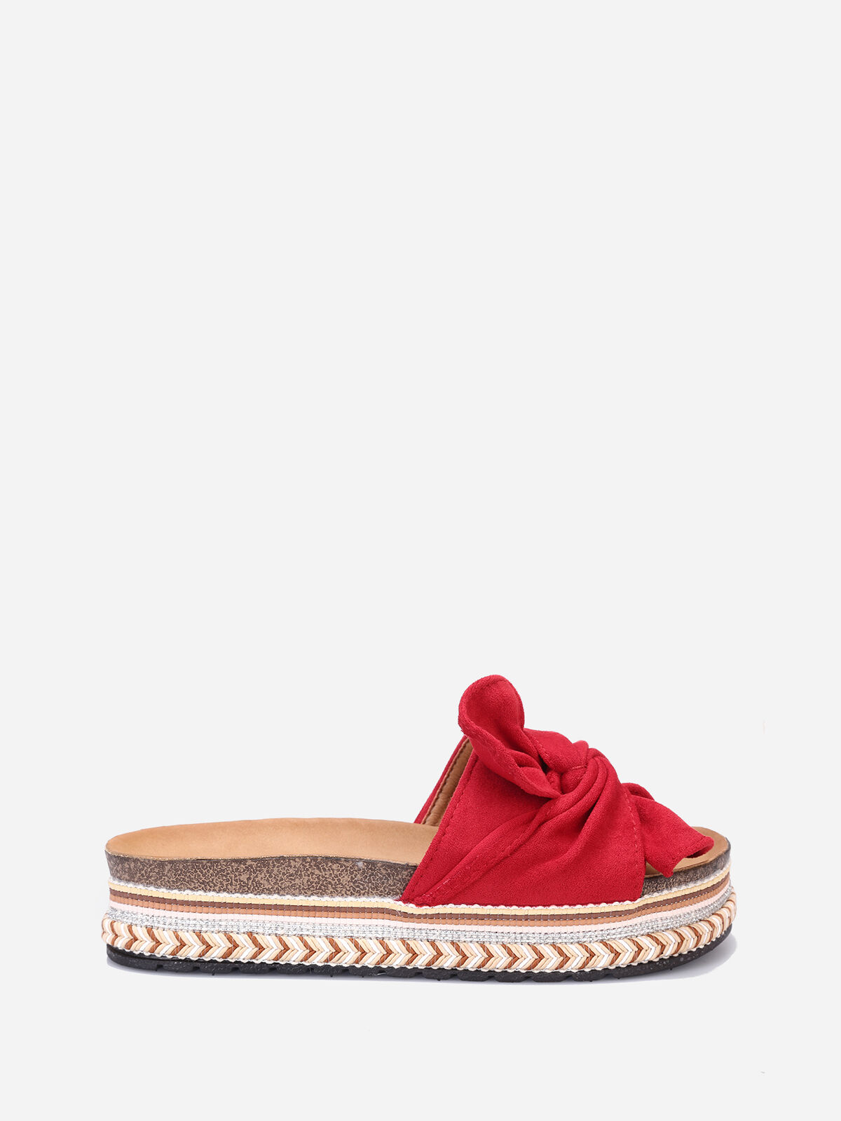 Mules suédine à plateforme motif ethnique- Rouge