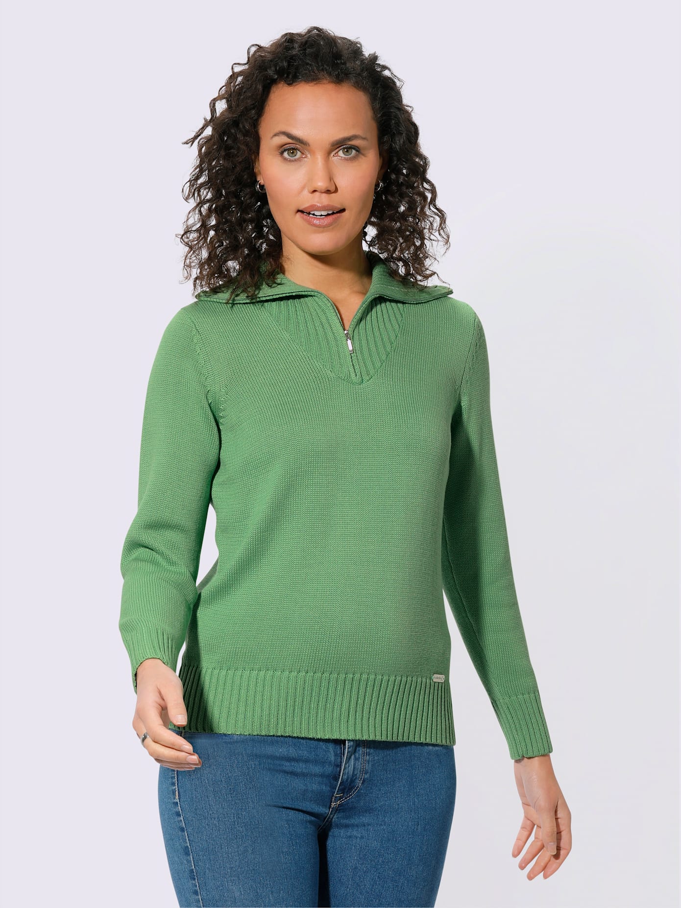 Pull en maille côtelée col montant à glissière
