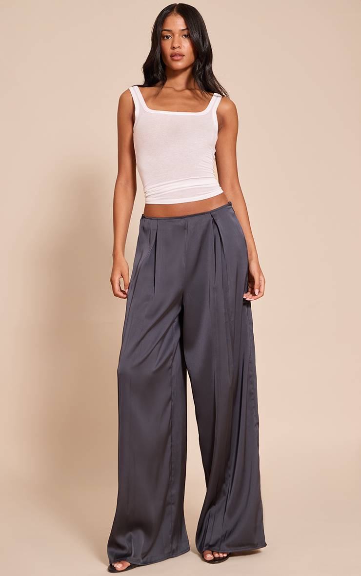 Bleu Marine Pantalon Large Plissé En Satin Pour Grande Taille