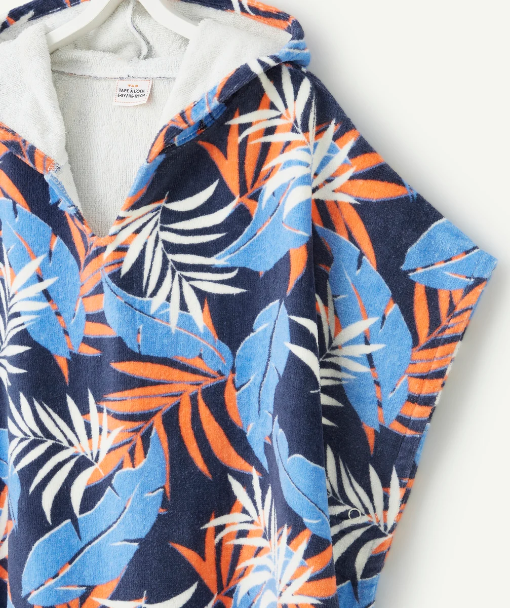 poncho à capuche garçon matière éponge imprimé feuilles