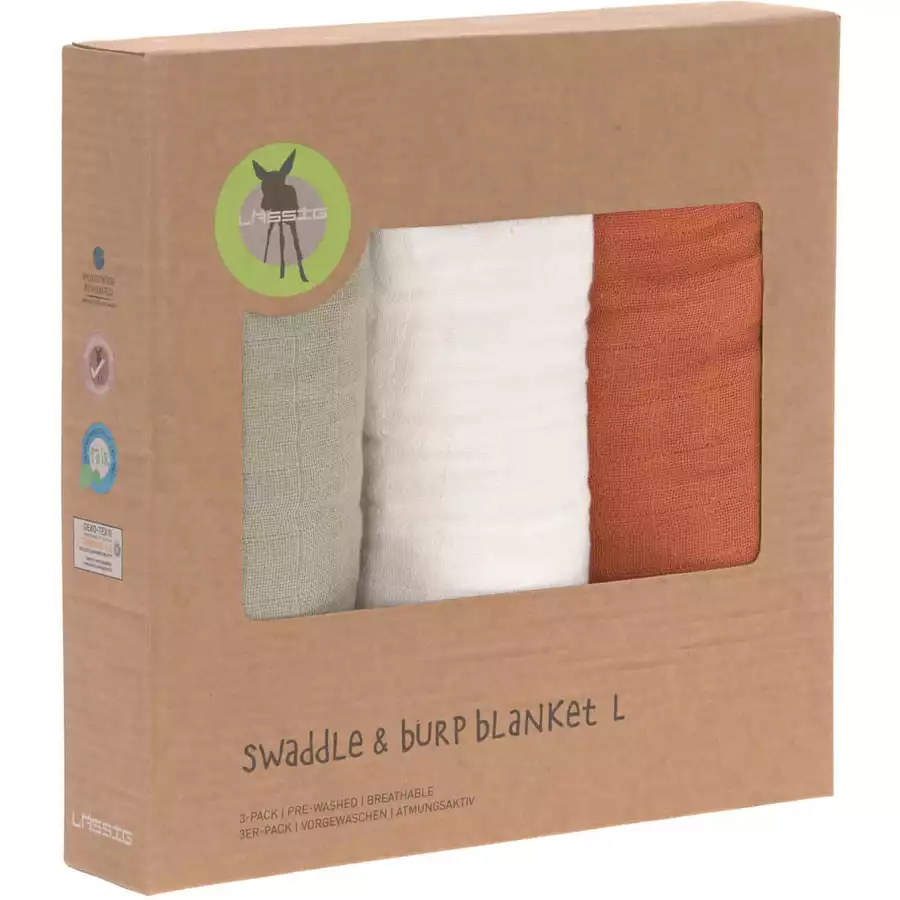 LÄSSIG Mulltücher L 3er Pack rust olive milky
