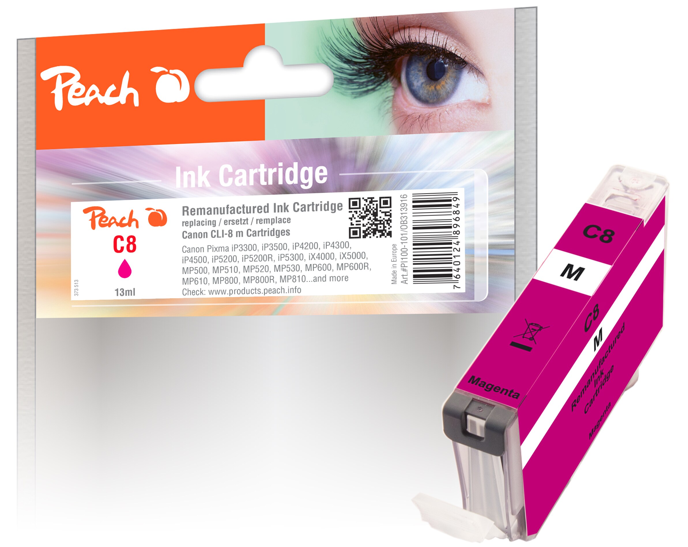 Peach C8 M Druckerpatrone XL ma ersetzt Canon CLI-8M, 0622B001, 0622B025 für z.B. Canon Pixma IP 4500, Canon Pixma IP 3300, Canon Pixma IP 3500 (wiederaufbereitet)