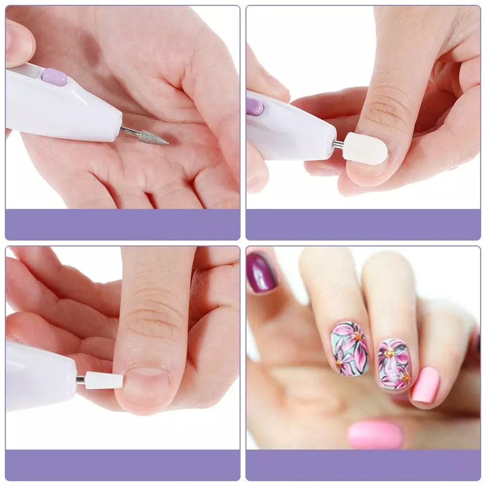 (5in1) Elektrische Nagelfräse Nagelpflege Polierwerkzeug Maniküre Pediküre (Batteriebetrieben) - Weiss / Rosa