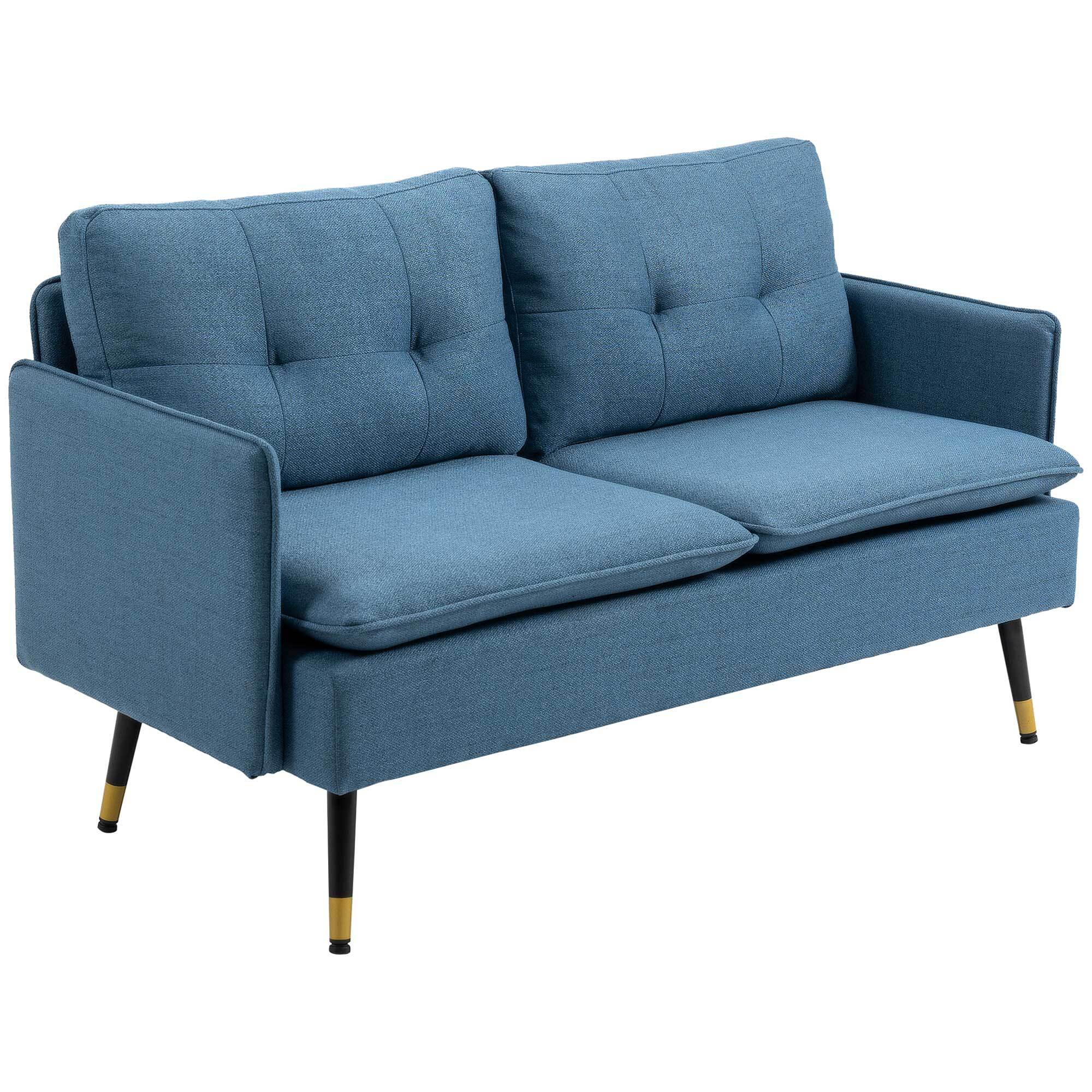 HOMCOM Zweisitzer Sofa mit Rücken- und Sitzkissen grau 139L x 68B x 80H cm