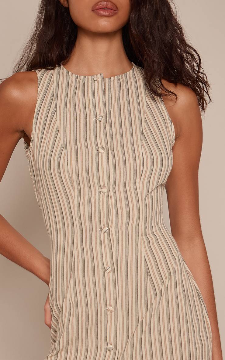 Gris Pierre Robe Chemise Droite À Fines Rayures Boutonnée