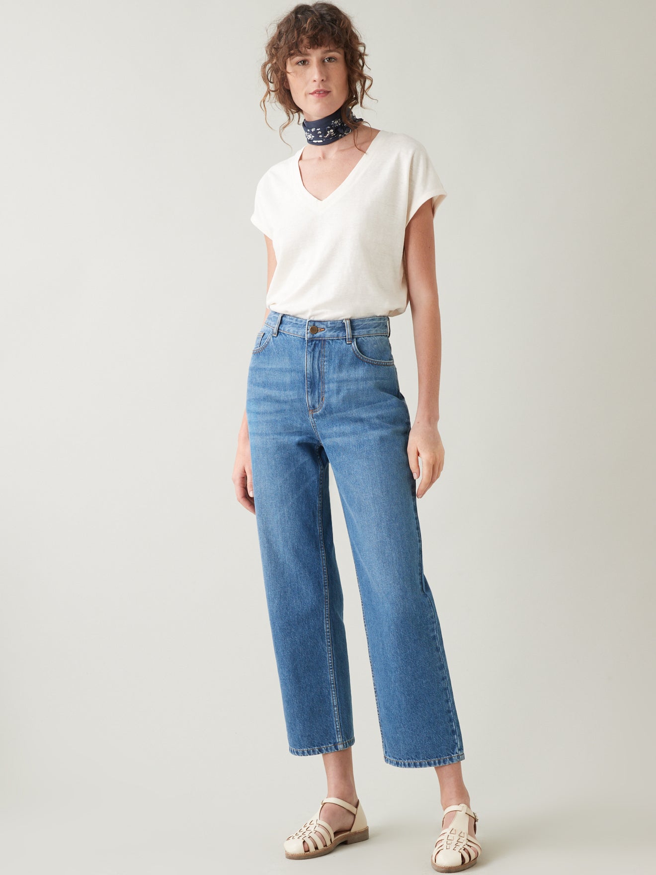 T-shirt col V femme viscose et lin