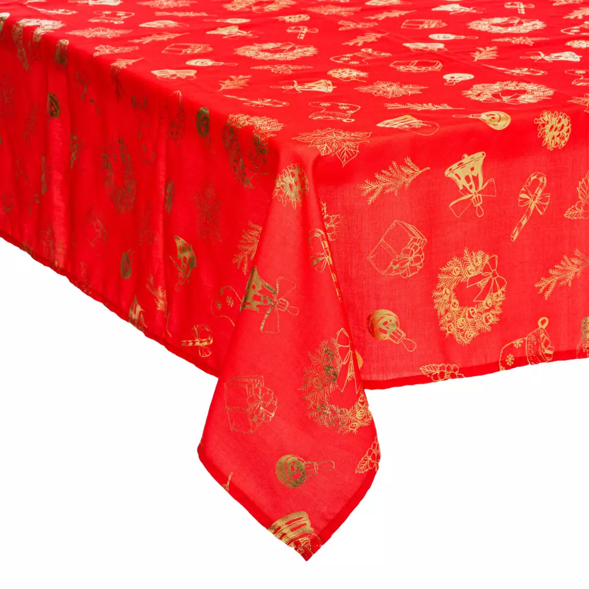 Nappe de Noël rectangulaire (140 x 360 cm) Motifs dorés Rouge