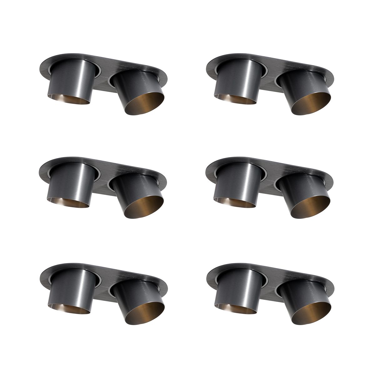 Set van 6 inbouwspots gunmetal GU10 70mm kantelbaar 2-lichts - Installa