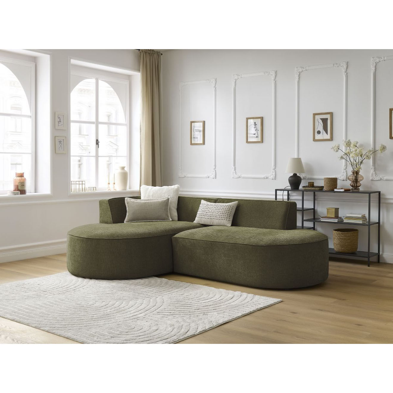 Bobochic Canapé d'angle gauche fixe 4 places Rousseau texturé vert - 250x160x72 cm