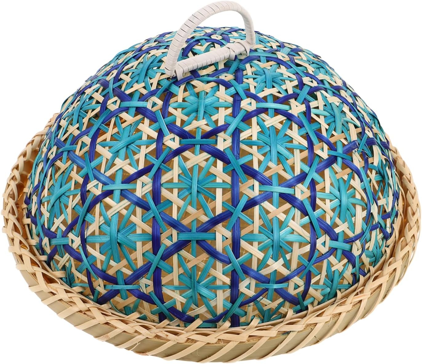 (Ø26x19cm) Geflochtene Bambus Lebensmittel Abdeckhaube Insektenschutz Korb Moskito Speisehaube Teller Abdeckung - Blau