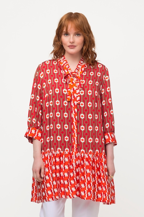 Bluse, Retro-Design, Stehkragen, V-Ausschnitt, 3/4-Arm