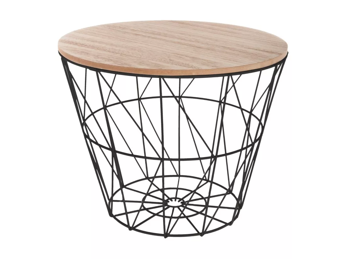 Table à café en métal noir et plateau en Bois H 30.5 cm