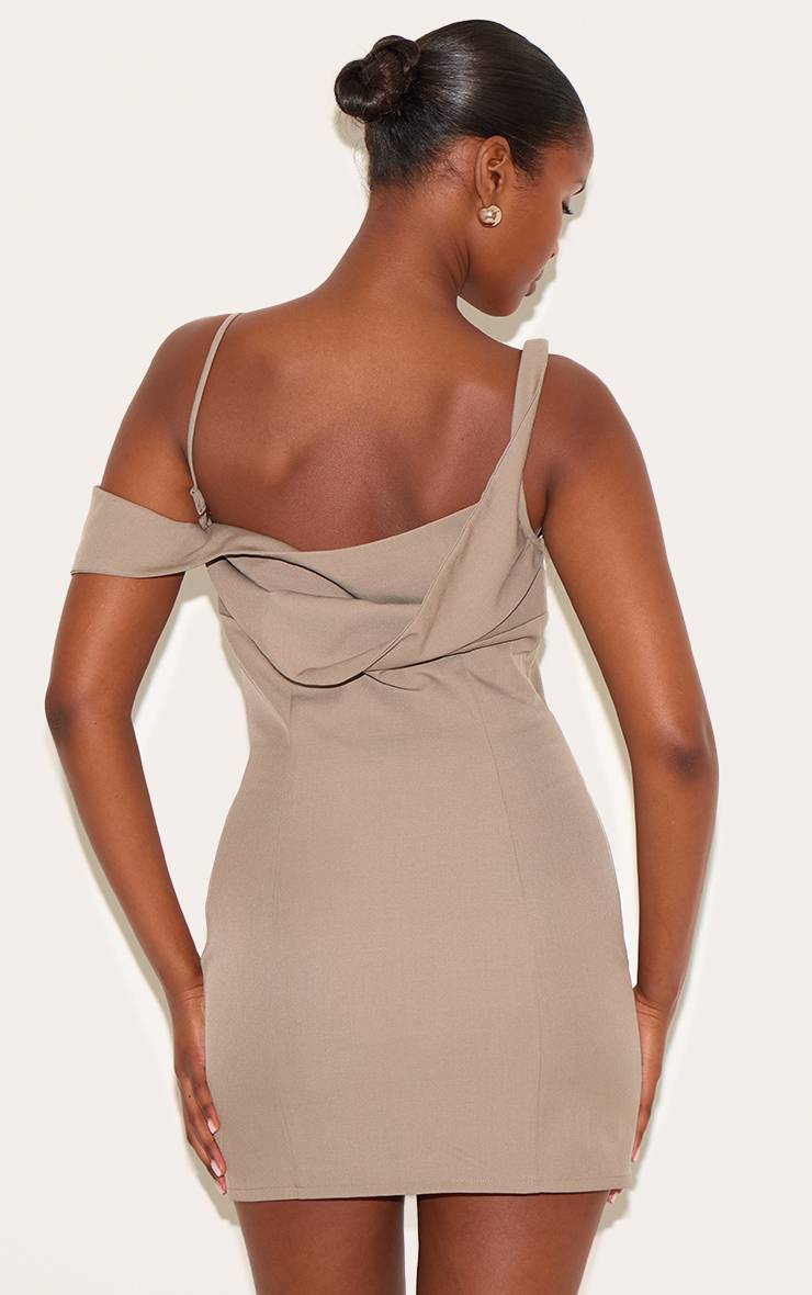 Taupe Robe Mini Drapée En Tissu Tissé