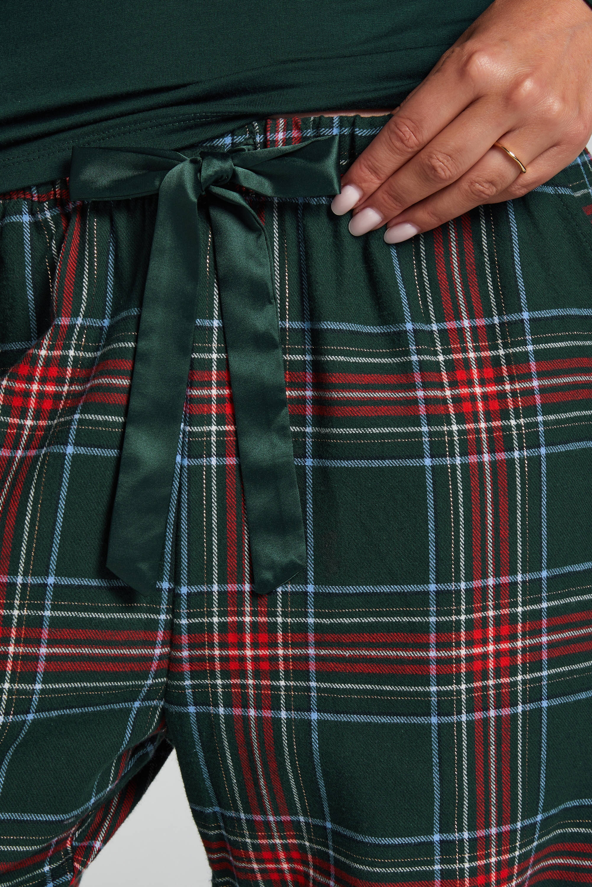 Hunkemöller flanellen pyjamabroek groen/rood