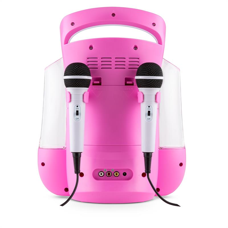Kara Liquida Karaokeanlage CD USB MP3 Wasserstrahl LED 2x Mikro mobil Pink