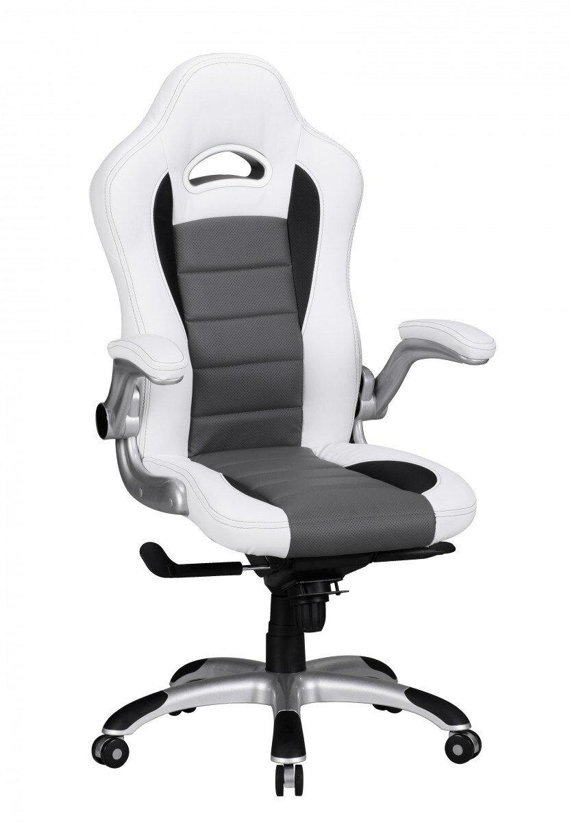KADIMA DESIGN Chefsessel BISATZIO, ergonomisch, Kopfstütze, klappbare Armlehnen, bis 120 kg, Schwarz/Grau