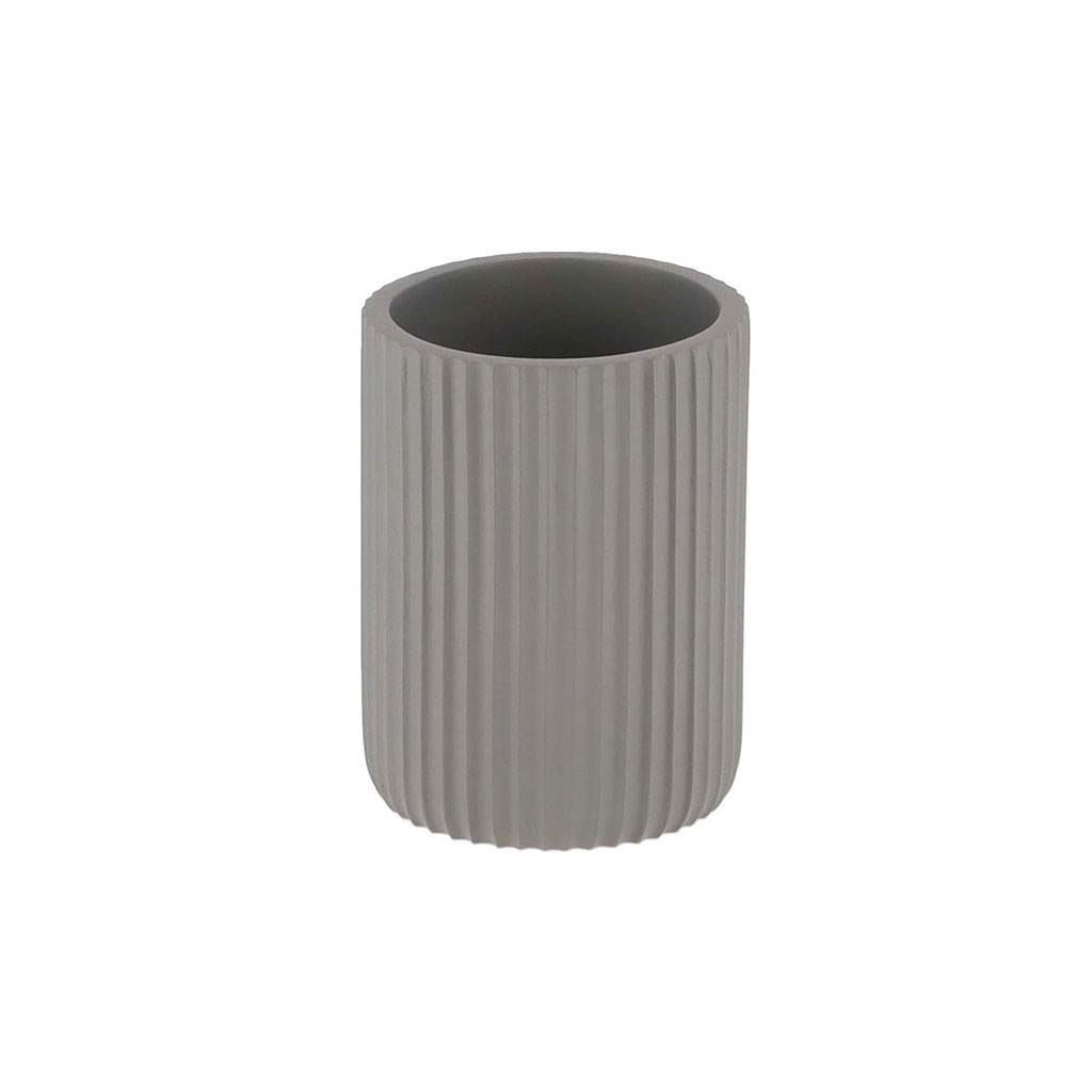 Gobelet salle de bain polyrésine strié gris D 7x9.5cm