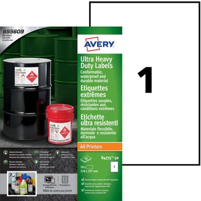 Avery - 30 Étiquettes ultra résistantes blanches - A4
