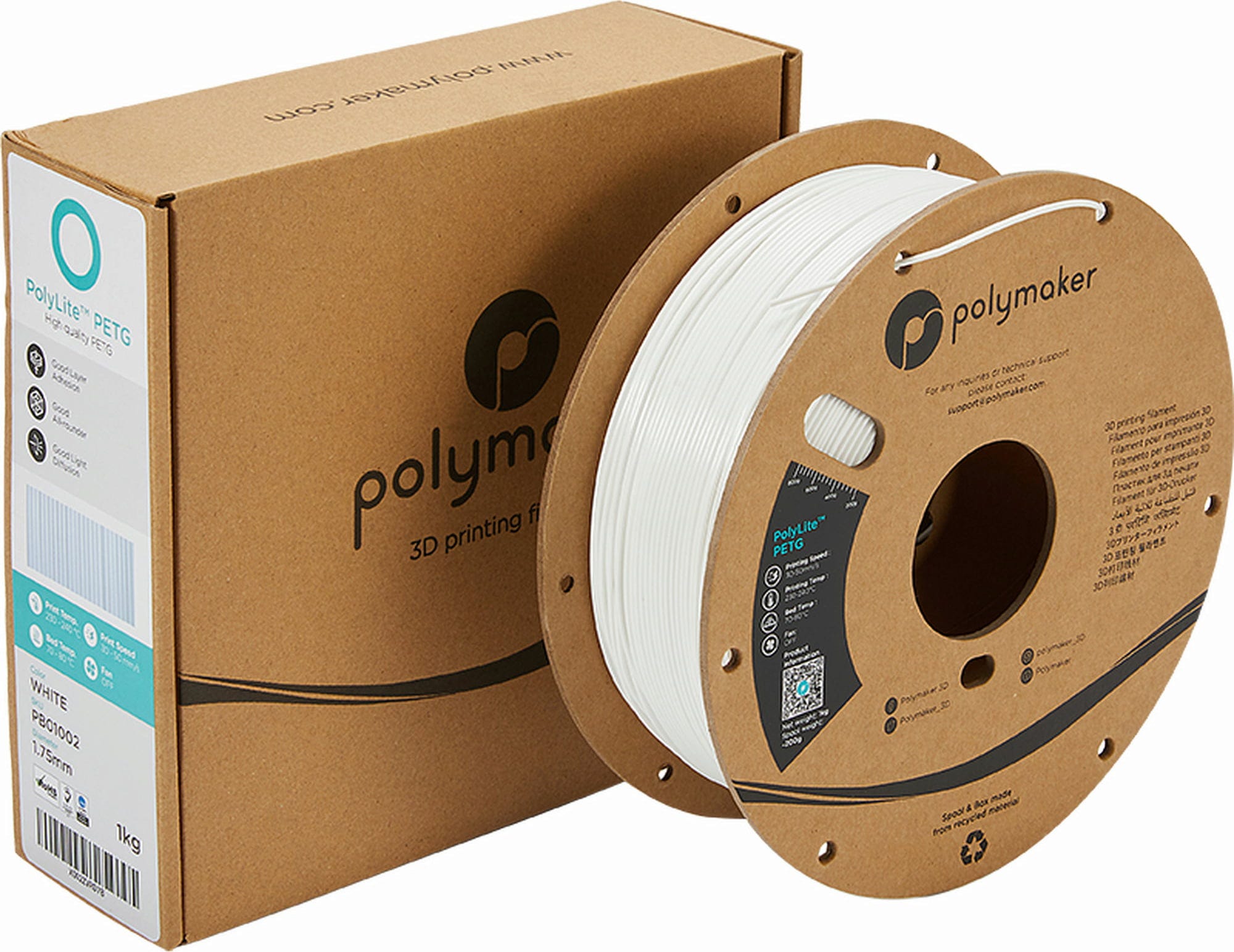 Polymaker  PolyLite PETG Weiß, 1,75 mm / 1000 g    Großartiges Allround-Filament für den täglichen Druck in Weiß