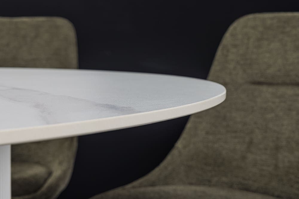 Runder Esstisch UNIQUE 120cm weiß Keramik mit Säulenfuß