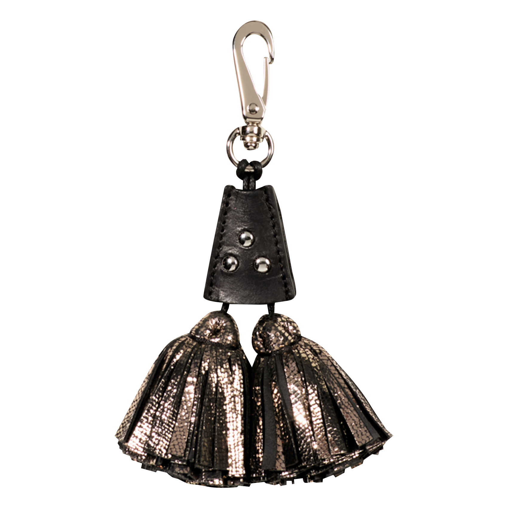 POMPON TWIN - Porte-clés double pompon en cuir | Doré