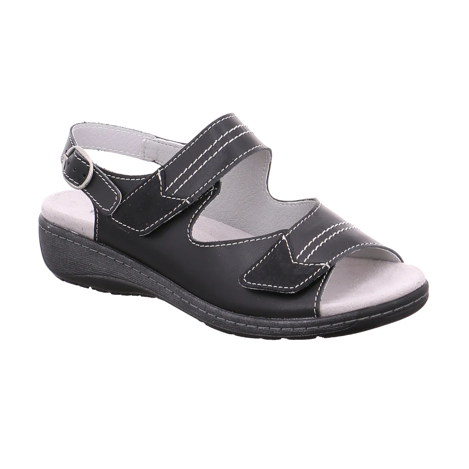 VAN DER LAAN Comfort-Sandalette Schwarz Leder  mit Wechselfussbett
