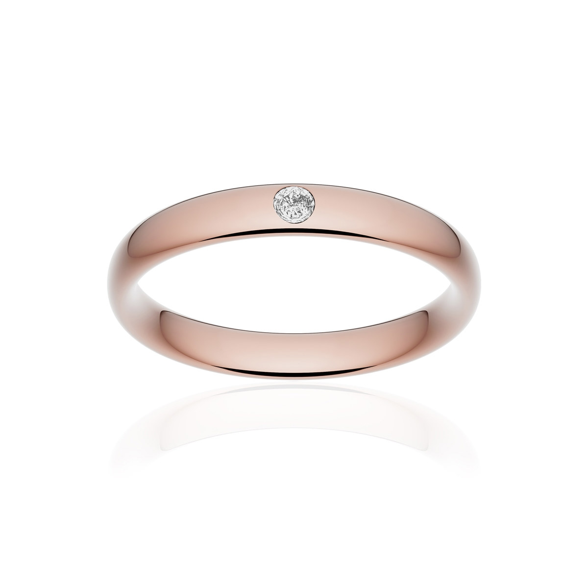 Alliance or 375 rose poli ruban confort 3,5mm diamant brillant
