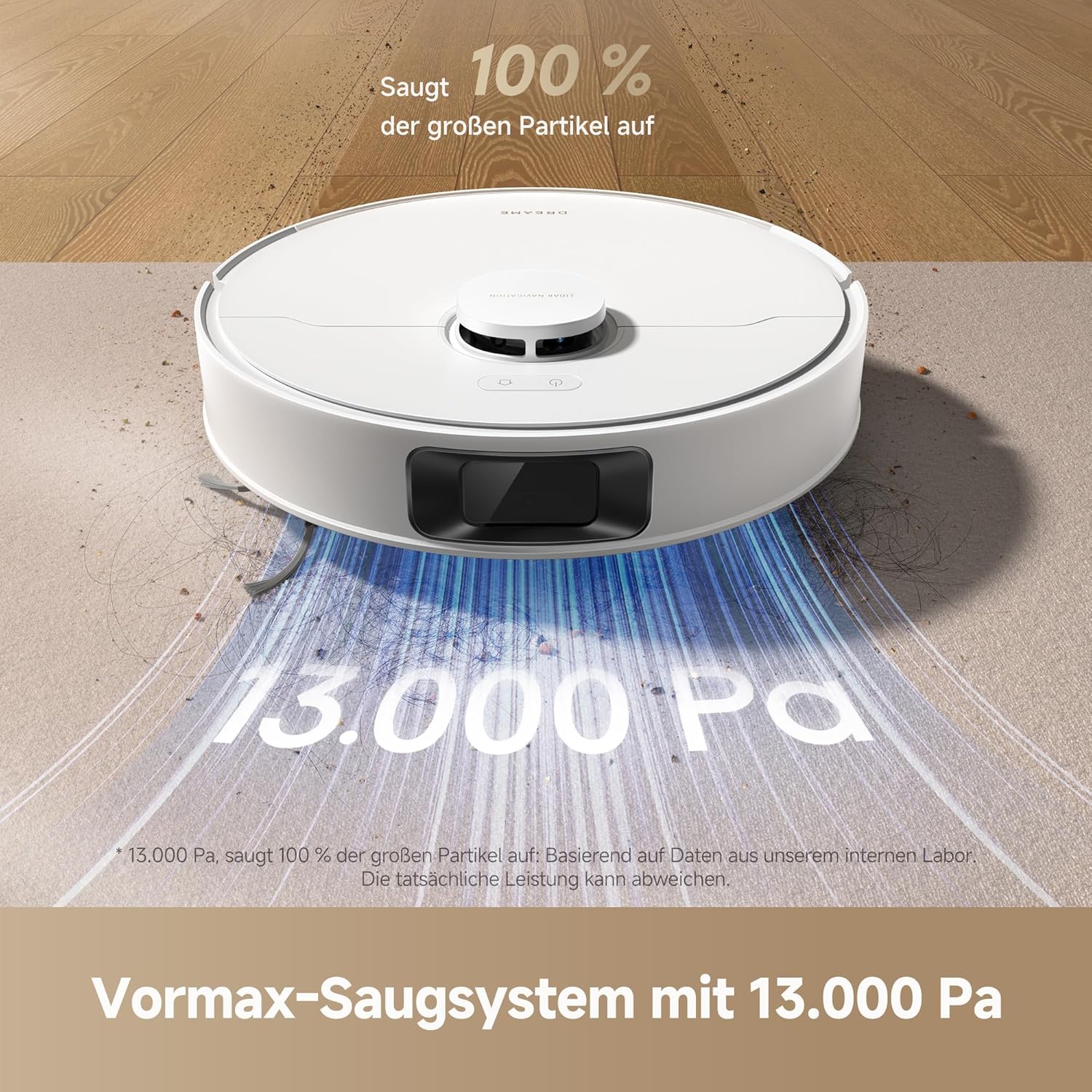 dreame D20 Saugroboter, 13.000 Pa Saugkraft, DuoBrush für Tierhaare, LDS-Navigation, 2-in-1: Staubsaugen und Wischen, Hartböden und Teppiche, 5.200-mAh-Akku, App- und Sprachsteuerung