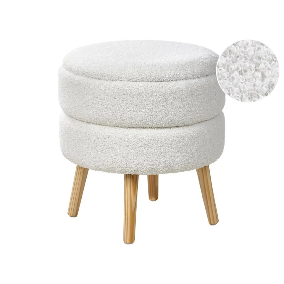 OKATON - Hocker met opbergruimte - Wit - Bouclé