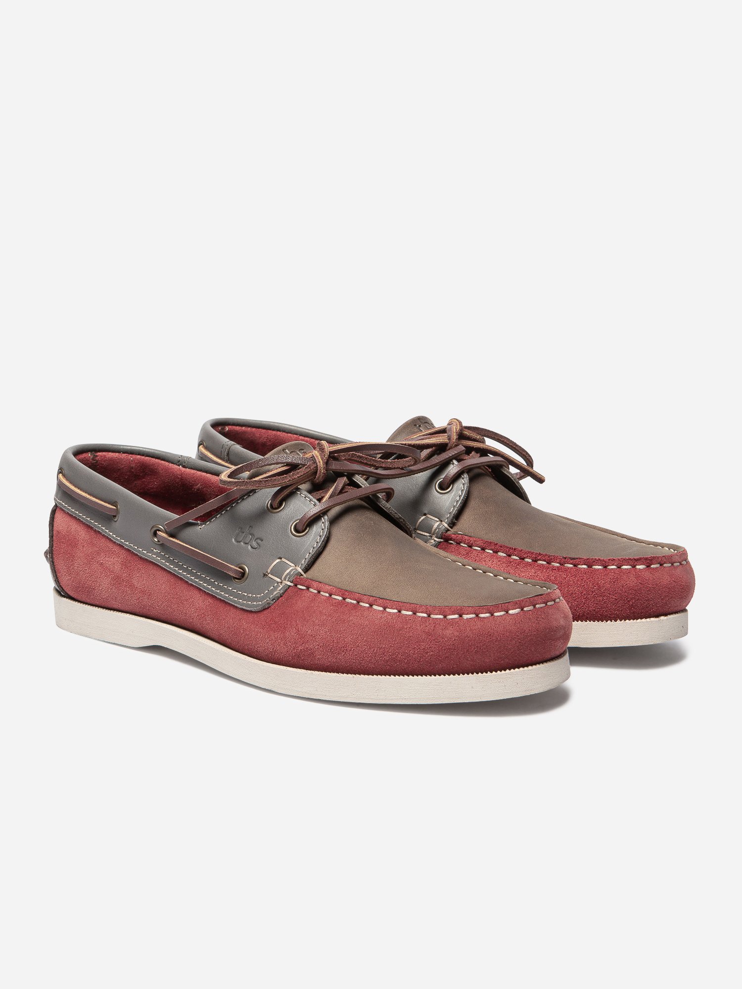 Chaussures Bateau Homme Cuir Velours Brique et Gris