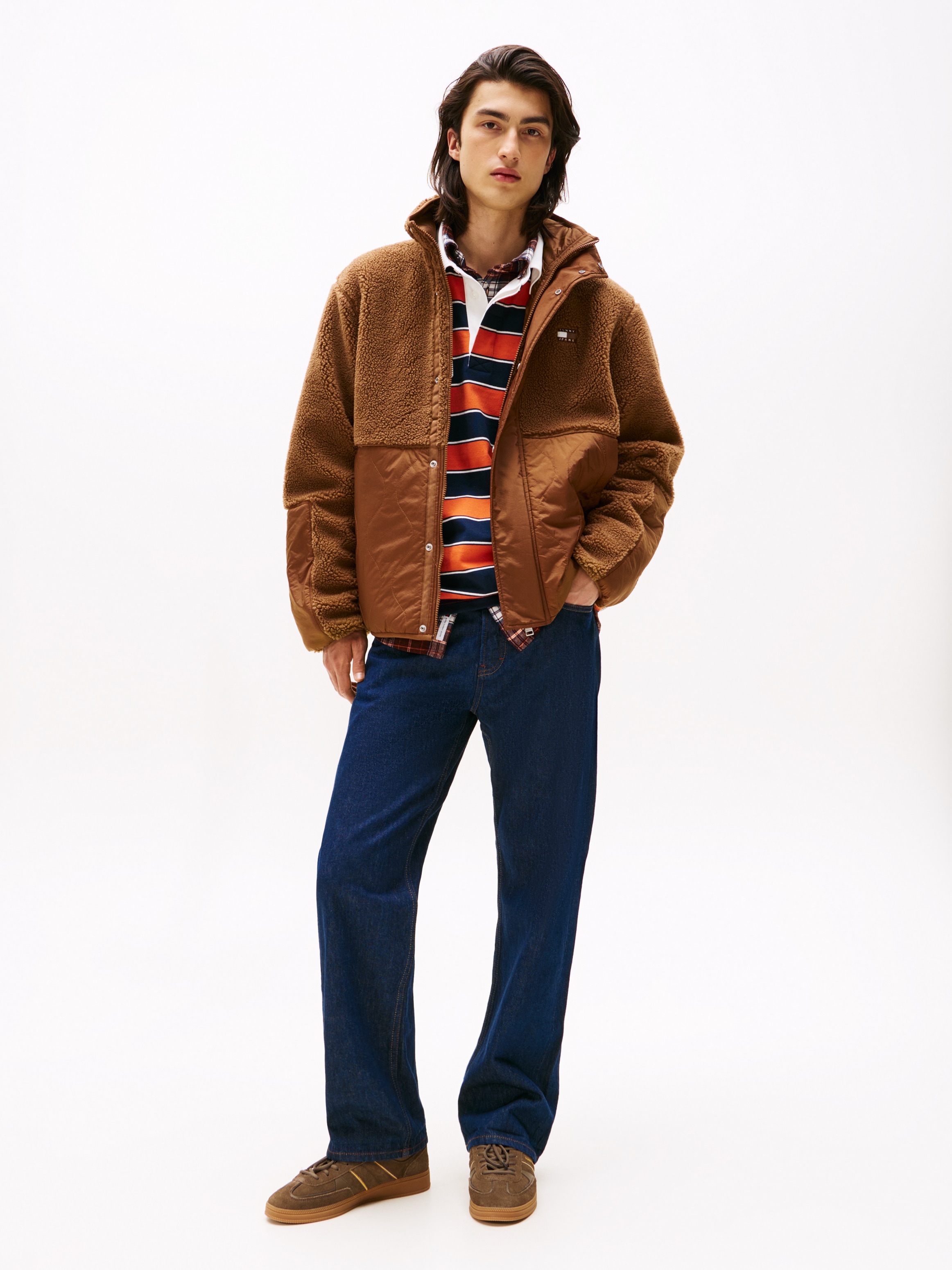 Tommy Jeans Steppjacke »TJM ESSENTL MIX TEDDY« Übergangsjacke relaxed fit, mit Teddy Fleece, Stehkragen