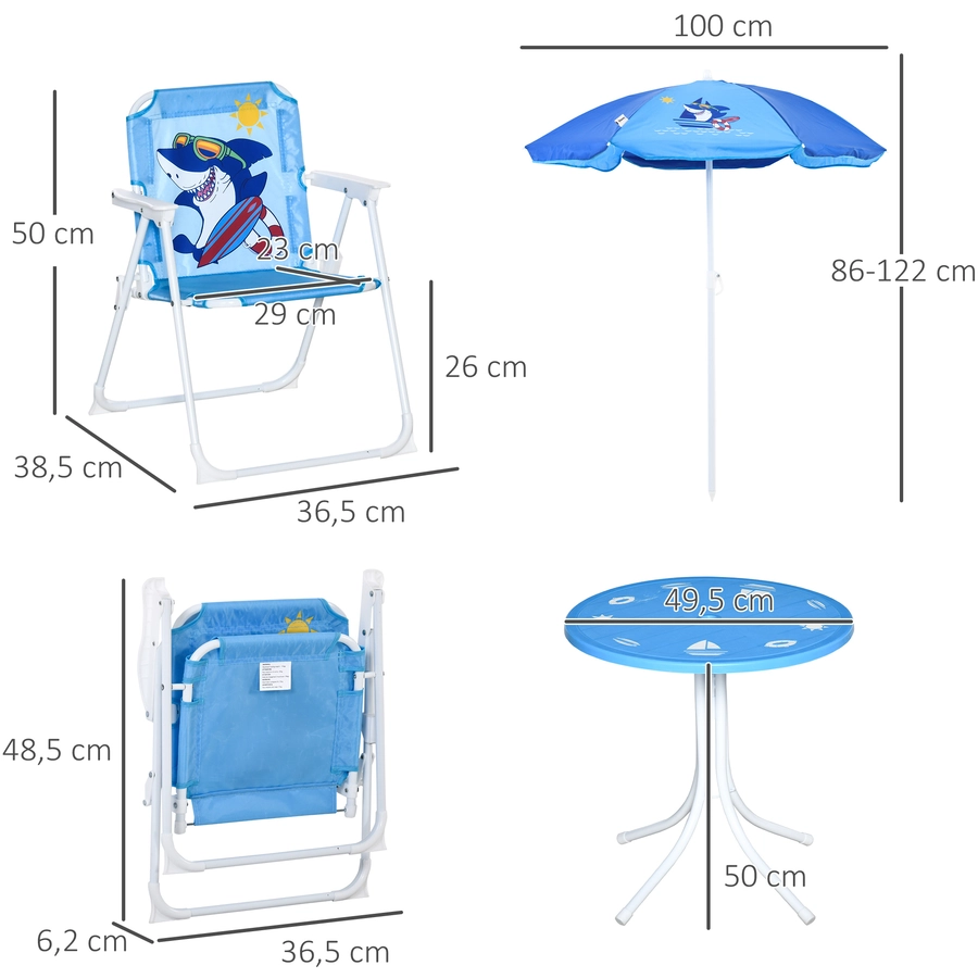 Outsunny Kindersitzgruppe mit Tisch und Sonnenschirm blau
