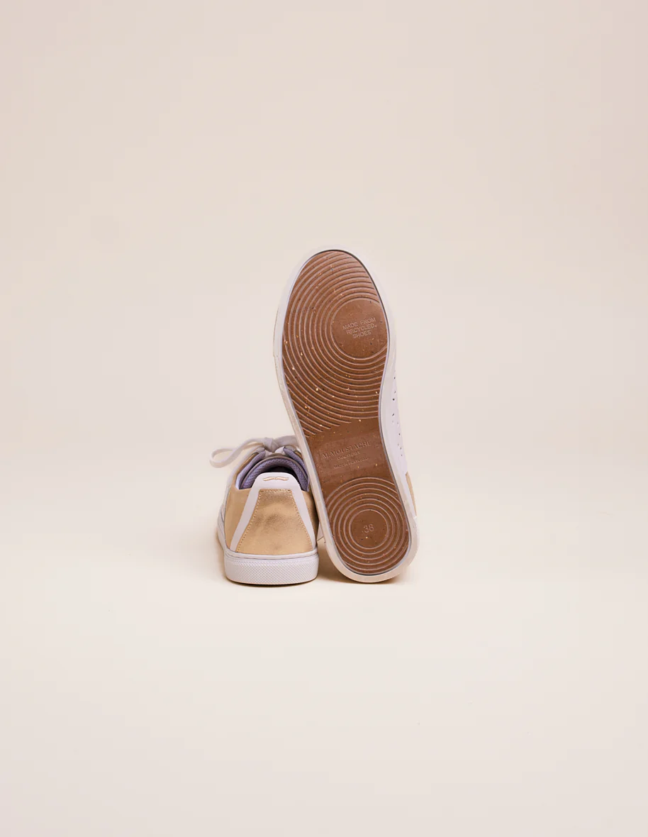 Baskets basses Renée ajourée - Cuir blanc et lamé champagne