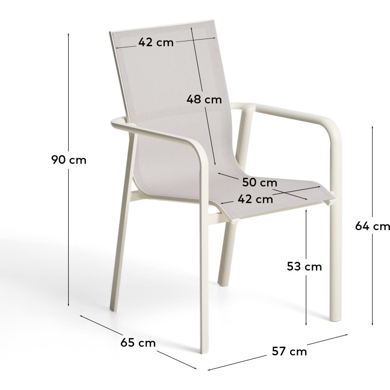 Chaise empilable d’extérieur Canea en textilène beige et aluminium écru
