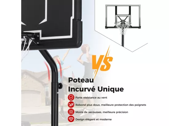 Panier de Basket-Ball sur Pied Hauteur Réglable 210-260cm, Support de Basketball Mobile avec Base Remplissable Panneau Arrière en PC et Roues