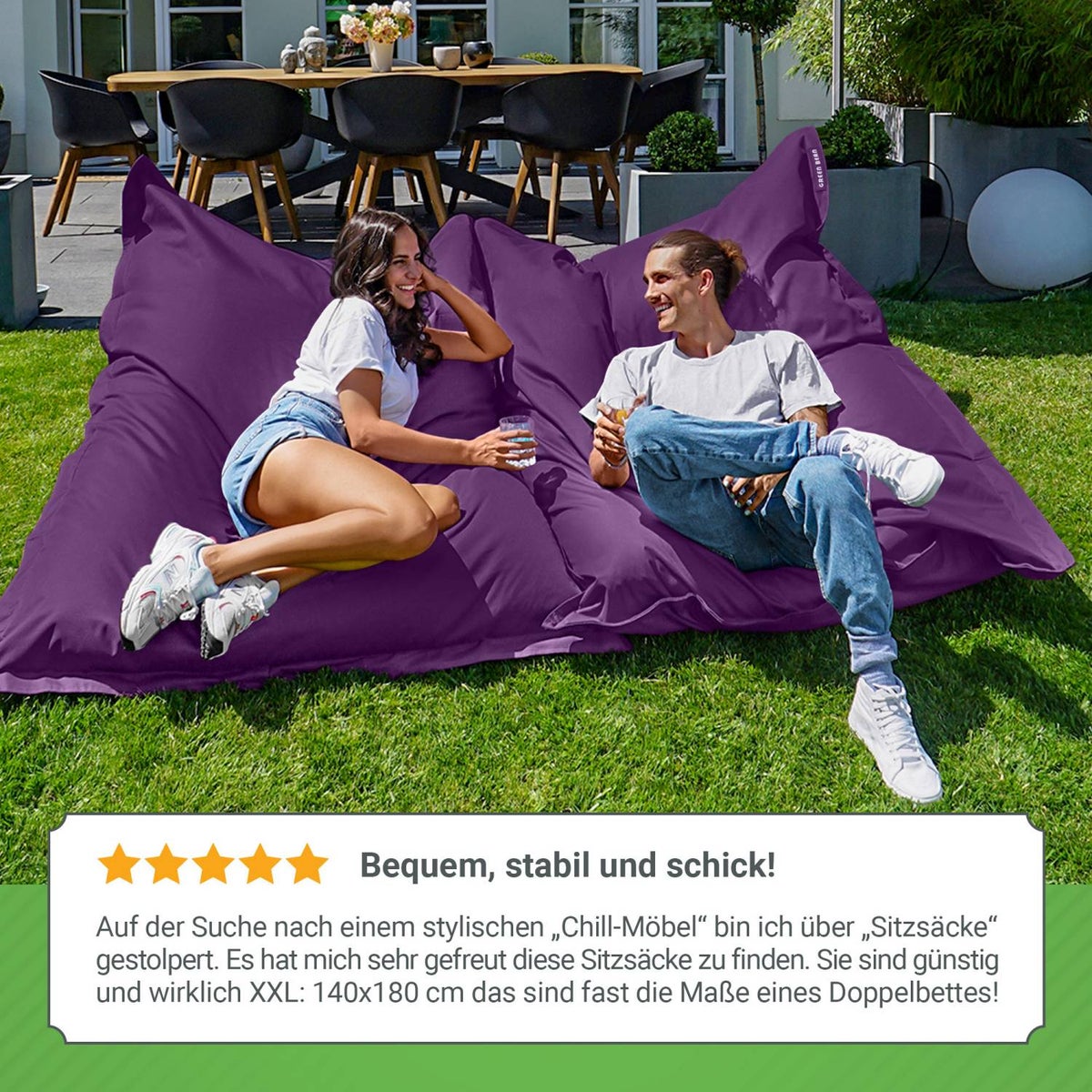 Green Bean Zitzak 120x160cm 270 liter Kinderen & Volwassenen Zitzak EPS-korrelvulling Grote Zitzak Grote Buitenligstoel Kussen Wasbaar Weerbestendig Ligstoel Zitkussen Vloerkussen Paars