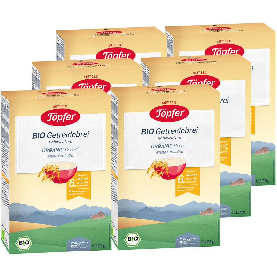 Töpfer Bio Getreidebrei Hafervollkorn 6 x 175 g ab dem 6. Monat