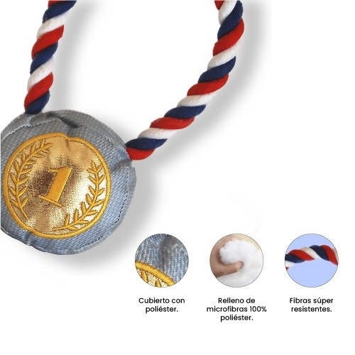 Patasbox medalha de ouro olímpica com corda de pelúcia para cães