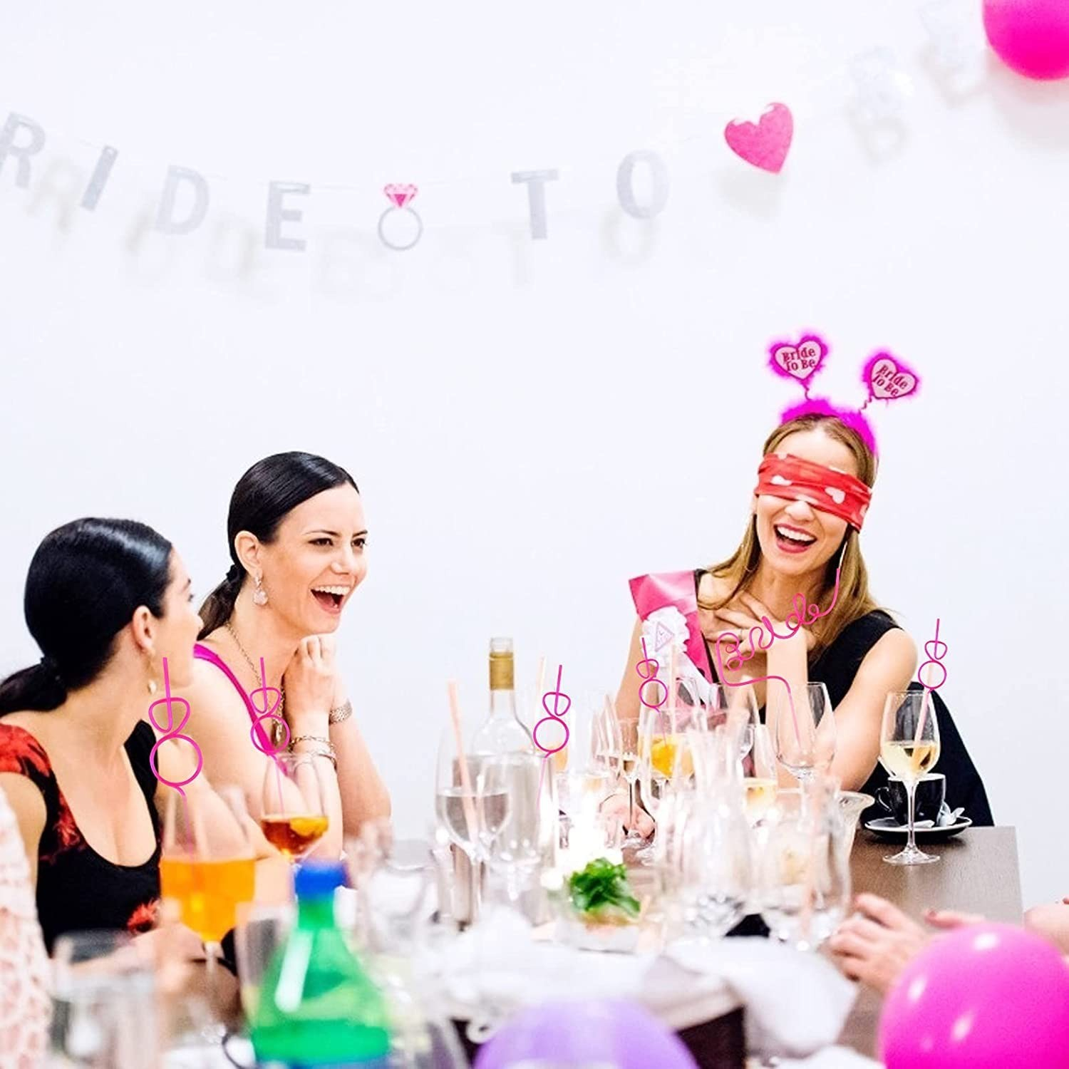 (11er Set) Wiederverwendbare Junggesellinnenabschied Strohhalme Bride Party Trinkhalme - Pink
