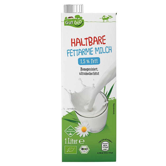 GUT BIO Bio H-Milch 1,5 % 1 l, haltbare fettarme Milch