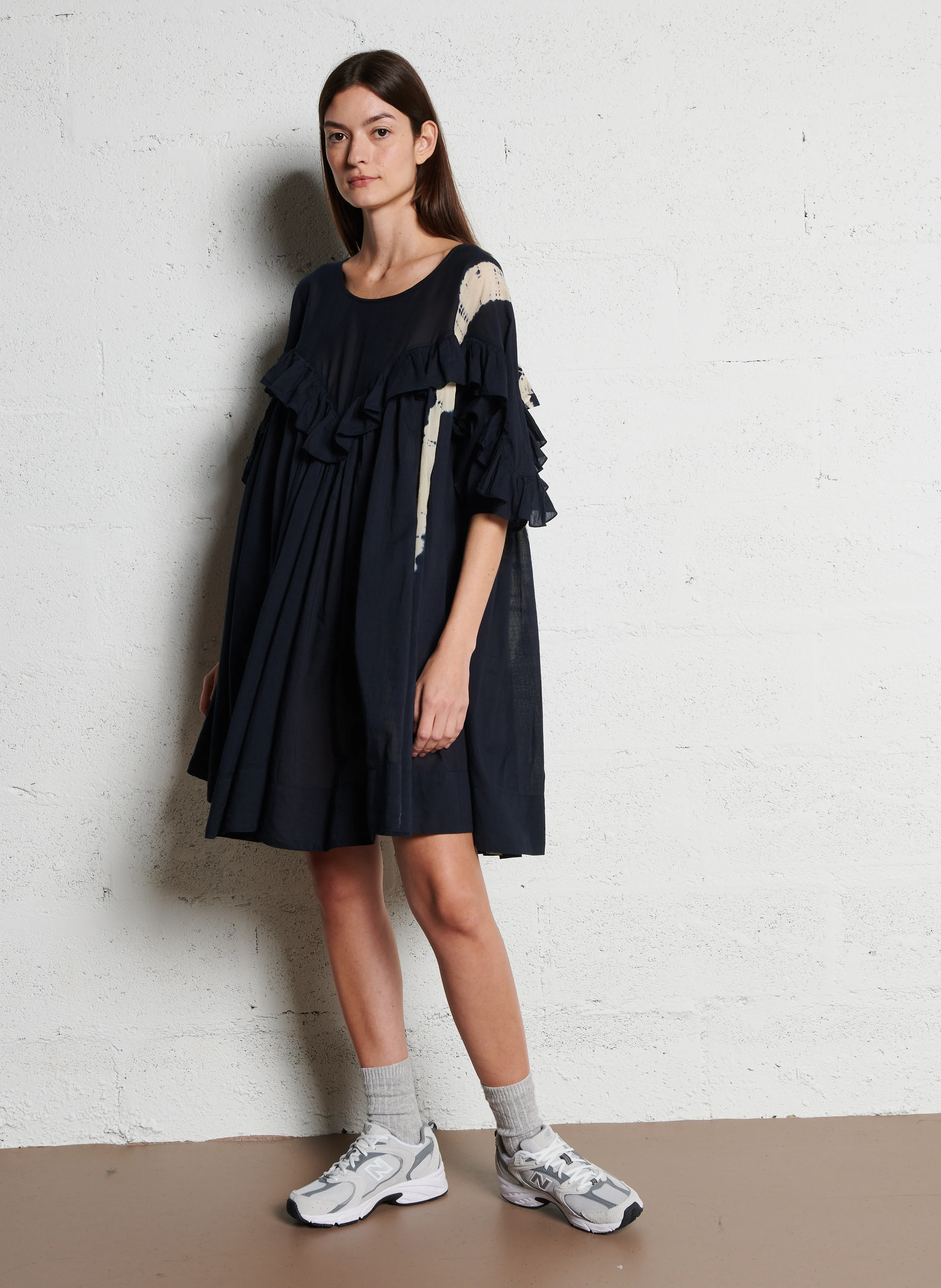 LUNE - Robe courte oversize col rond en coton | Noir