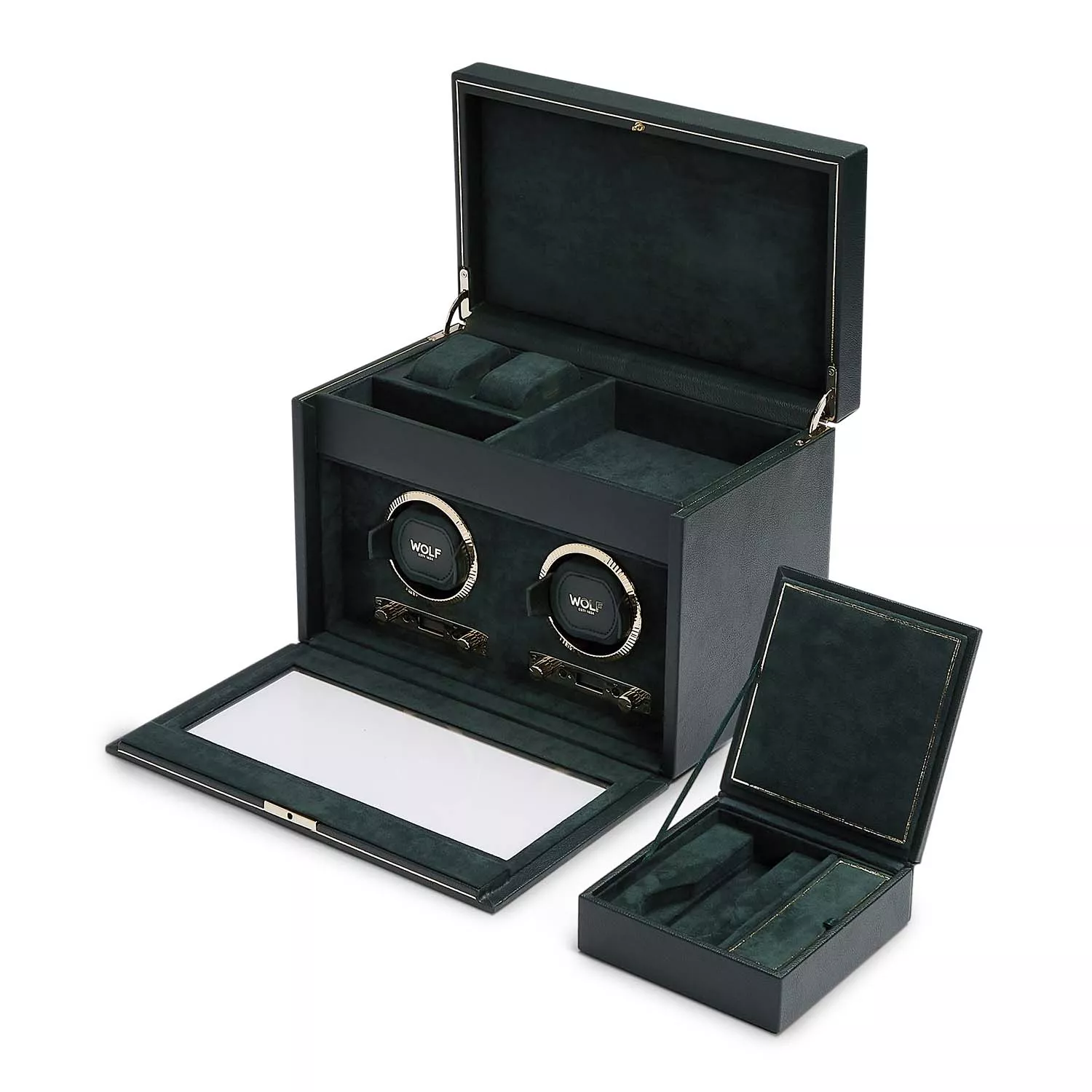 Wolf British Racing Green Watch Winder 2 ure Grøn Imiteret Læder 792241