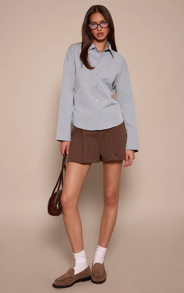 Dark Chocolate Short Tailleur Tissé Style Ballon