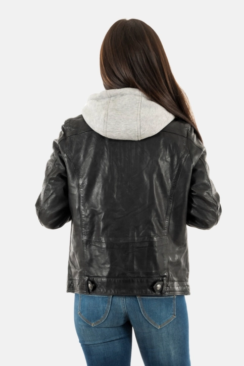 Blousons cuir rose garden silene hood sheep aosta black